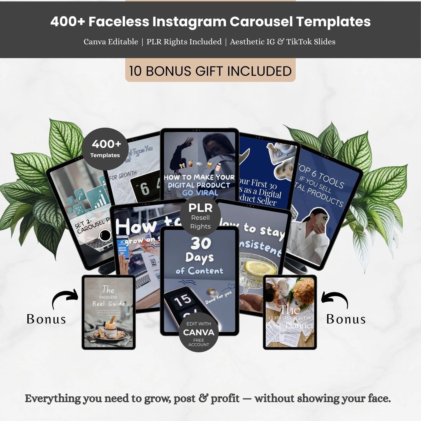 400+ Faceless Instagram Carousel Templates