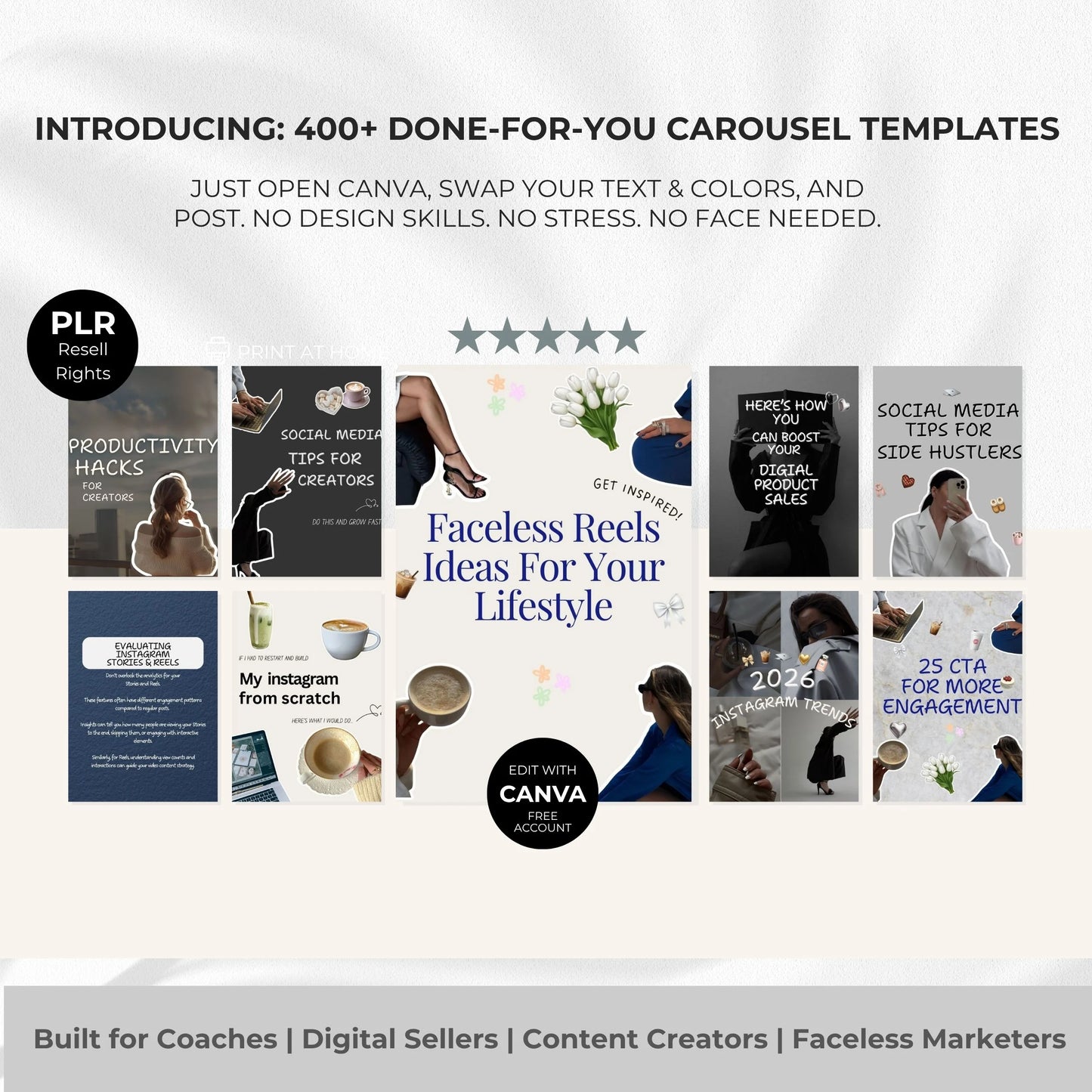 400+ Faceless Instagram Carousel Templates