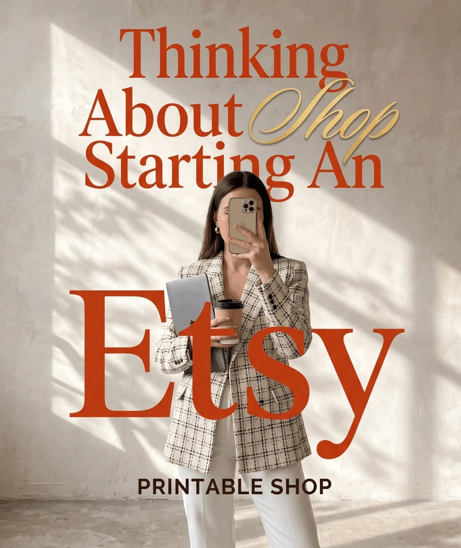 Person holding a phone with text overlay about starting an Etsy shop.