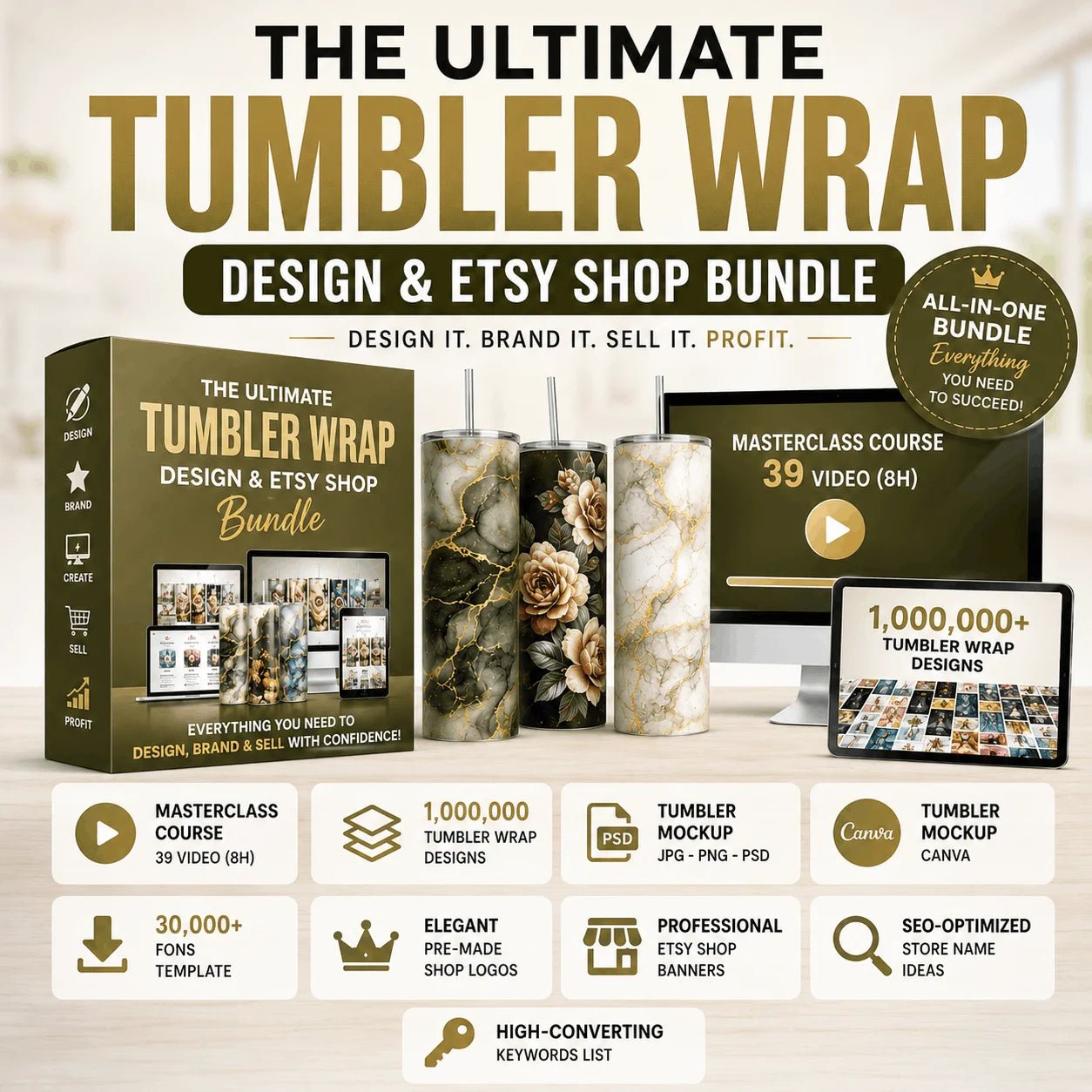 The Complete Tumbler Business in Etsy: All-In-One Bundle: Course, Designs & Branding - ArkoTools